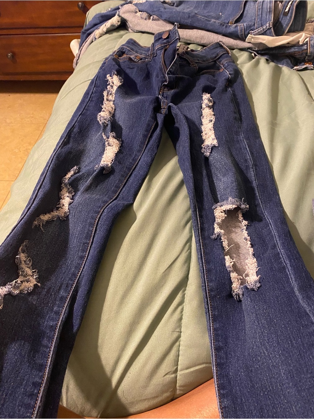 Fashion Nova Dark Blue Ripped Skinny Jeans